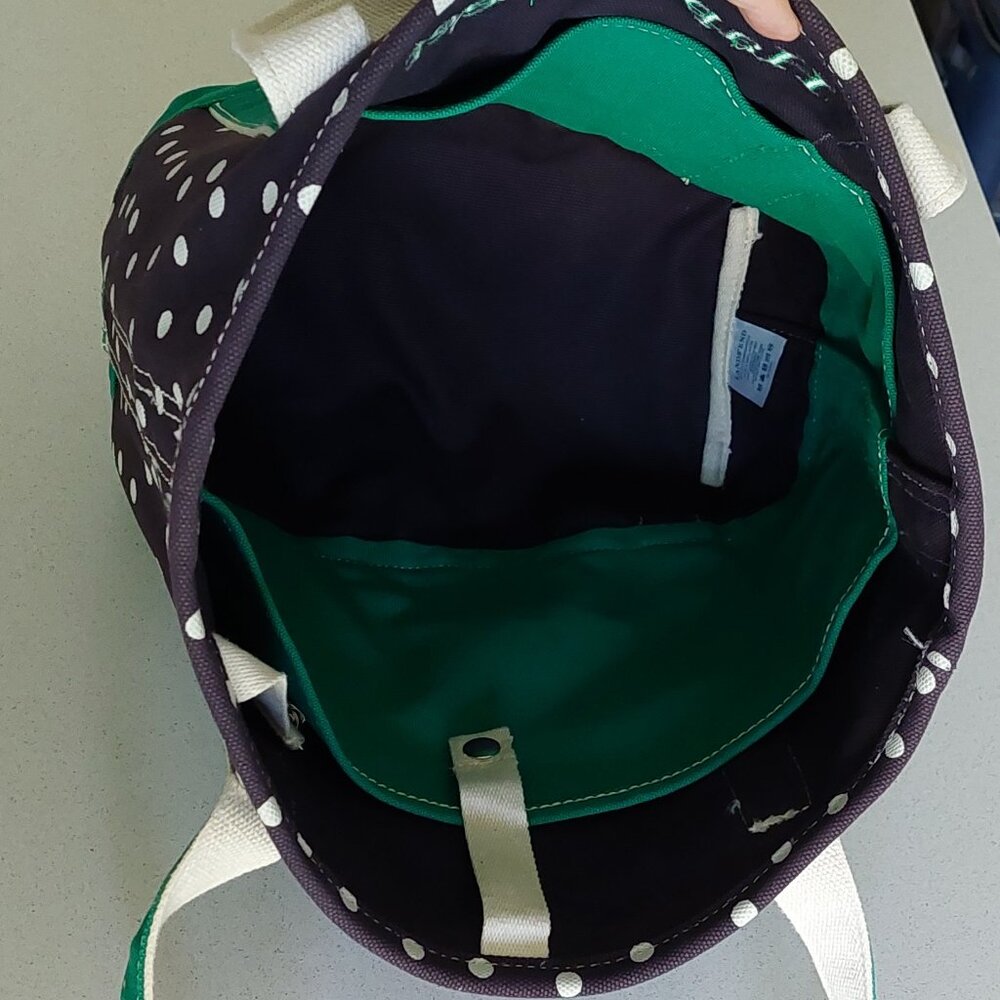 Lands End Navy Blue/Green White Polka Dot Medium Open Top Tote Bag - Picture 8 of 16